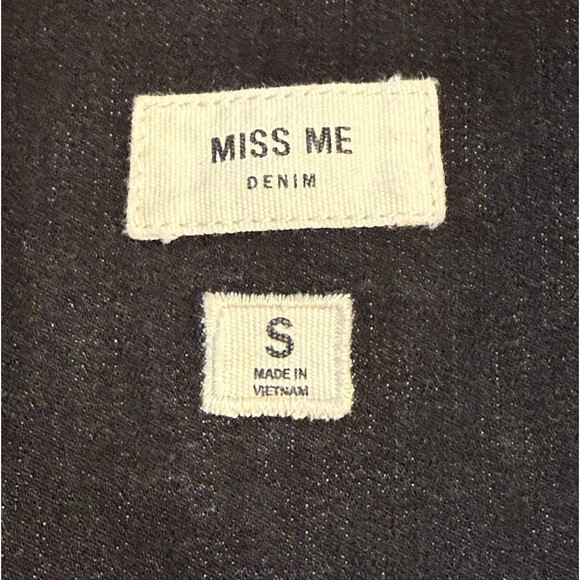 Miss Me Black Denim Jean Trucker Jacket Womens Sherpa Sleeves Size Small - Picture 3 of 11